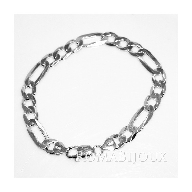 RMB|ARGENTO 925 : Bracciale uomo catena da 8,2 mm figaro 3 + 1 sbiancata