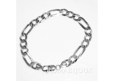 RMB|ARGENTO 925 : Bracciale uomo catena da 8,2 mm figaro 3 + 1 sbiancata