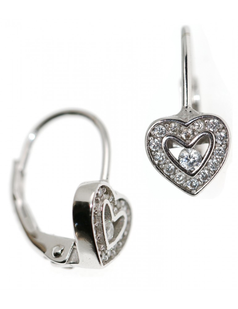 925 silver hook earrings heart small zircons girl woman