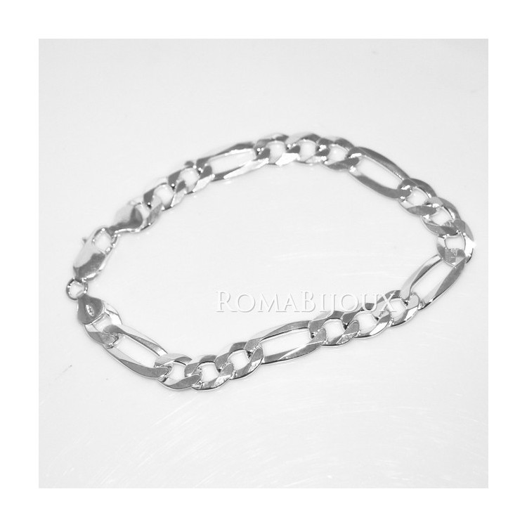 RMB|ARGENTO 925 : Bracciale uomo catena da 8,2 mm figaro 3 + 1 sbiancata