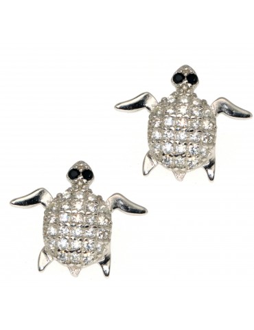 925 silver tortoiseshell earrings with brilliant white and black pavé zircons