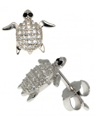 925 silver tortoiseshell earrings with brilliant white and black pavé zircons