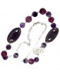 Necklace Silver 925 Glass Pearls and purple Agate and flower 89cm long