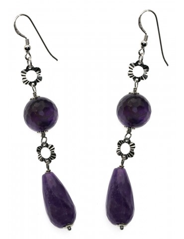925 silver earrings with briolette amethyst and purple round